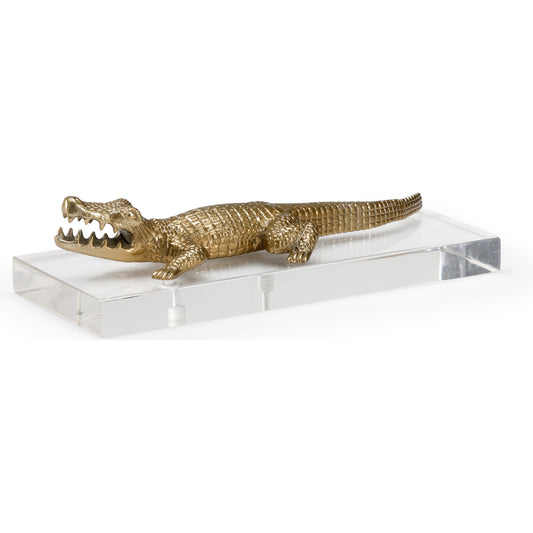 001 SR-837141 | Primary Silo | Croc of Brass by Wildwood in anituqe brass, clear. Made from aluminum, acrylic in a coastal style.