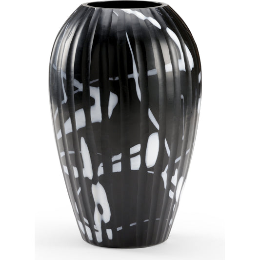 001 SR-837225 | Primary Silo | Midnight Oil Vase by Wildwood in black, white, cut. Made from glass in a modern style.