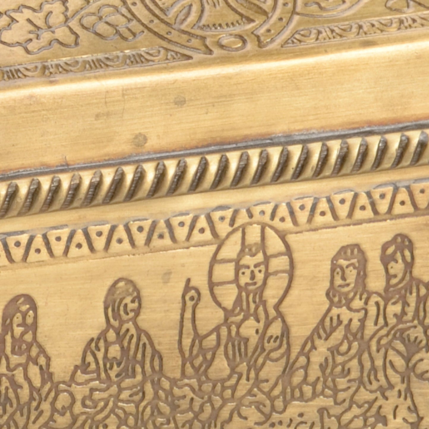 002 SI-2104852 | Closeup | Lamb Brass Box by Wildwood in antique. Made from brass in a traditional style.