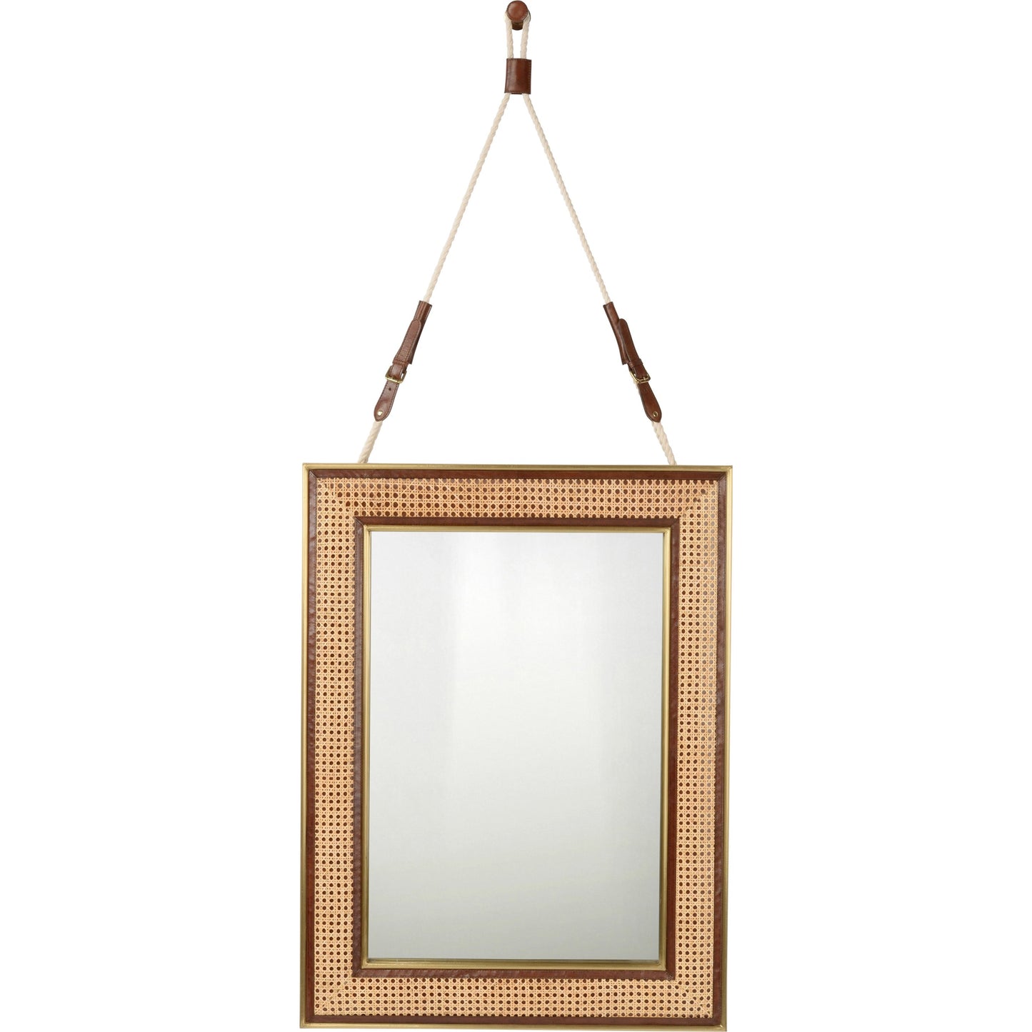 001 SI-2104919 | Primary Silo | Under the Canvas Mirror by Wildwood in cognac, natural, brushed brass, plain. Made from leather/wood/cane/metal/mirror in a cottage & farmhouse style.