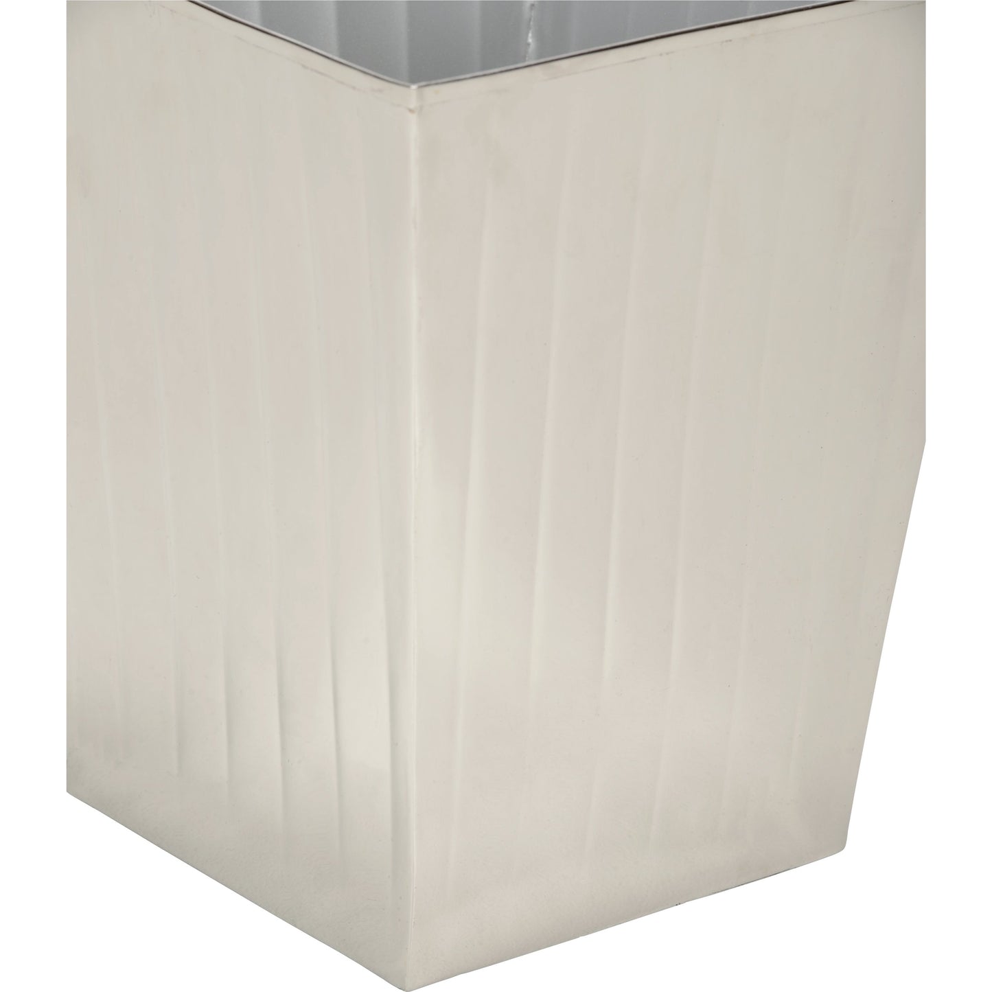002 SI-2104949 | Closeup | Ribbed Wastebasket by Wildwood in polished nickel. Made from aluminum in a modern style.