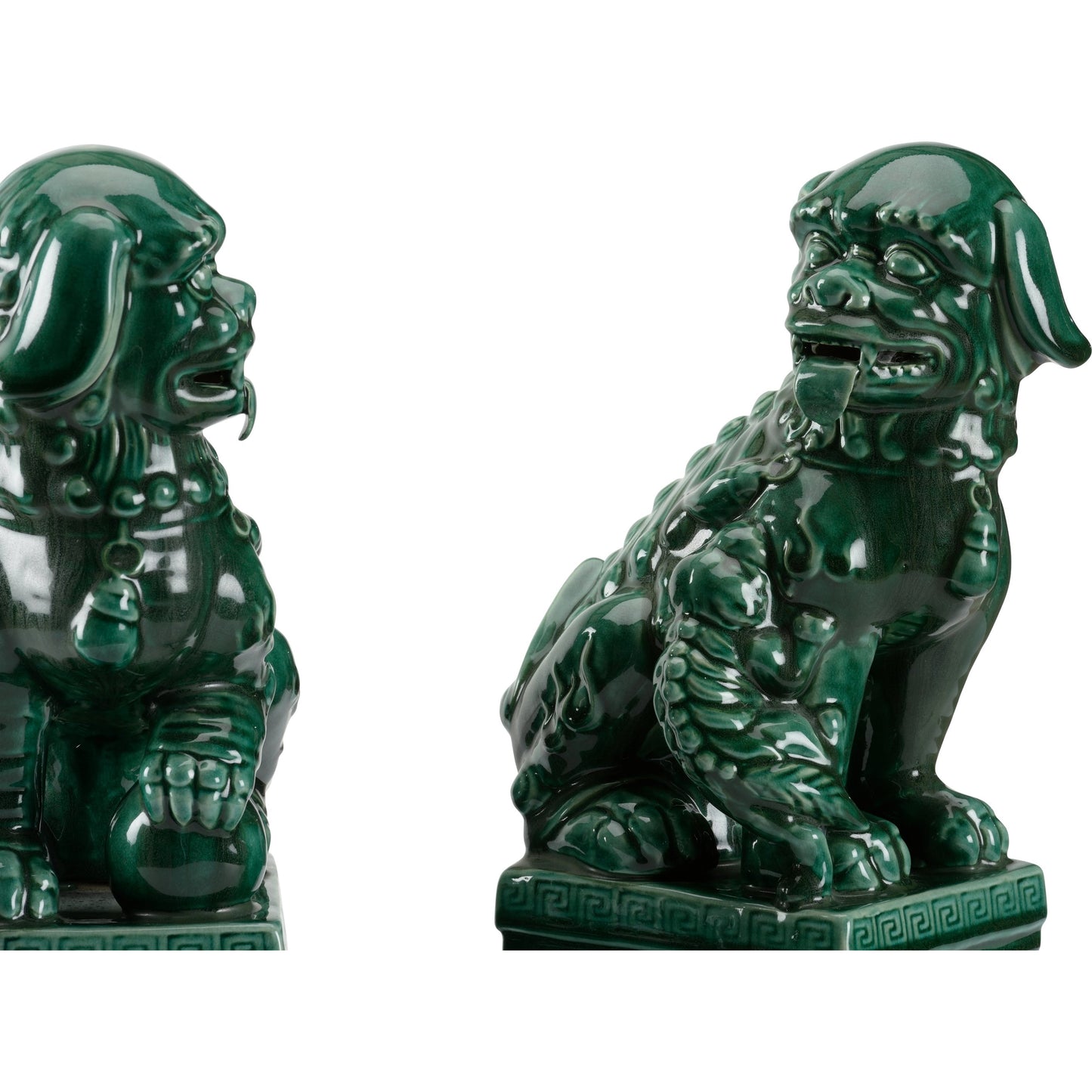 005 SI-2105021 | Closeup | Scenic View Foo Dogs (Set of 2) by Wildwood in green glaze. Made from ceramic in a traditional style.
