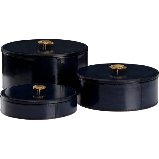 Aberdeen Blue Boxes by Wildwood in blue, antique brass. Made from unique in a modern style.