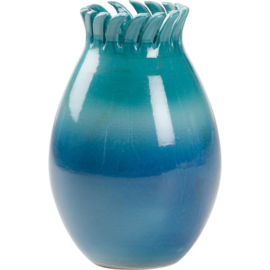 Como Vase by Wildwood in blue, turquoise glaze. Made from ceramic in a coastal style.