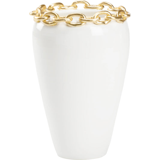 001 SI-2105096 | Primary Silo | Shackleford Vase by Wildwood in white glaze, gold leaf. Made from ceramic in a modern style.