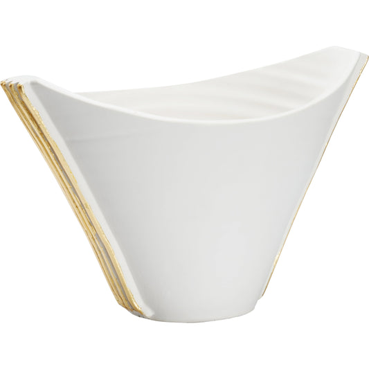001 SI-2105134 | Primary Silo | Siracusa Vessel by Wildwood in matte white, gold leaf. Made from handmade ceramic in a modern style.
