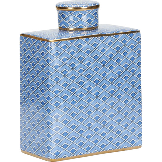 001 SI-2105149 | Primary Silo | Kelly Jar by Wildwood in blue, white decal, metallic gold. Made from unique in a eclectic & global style.