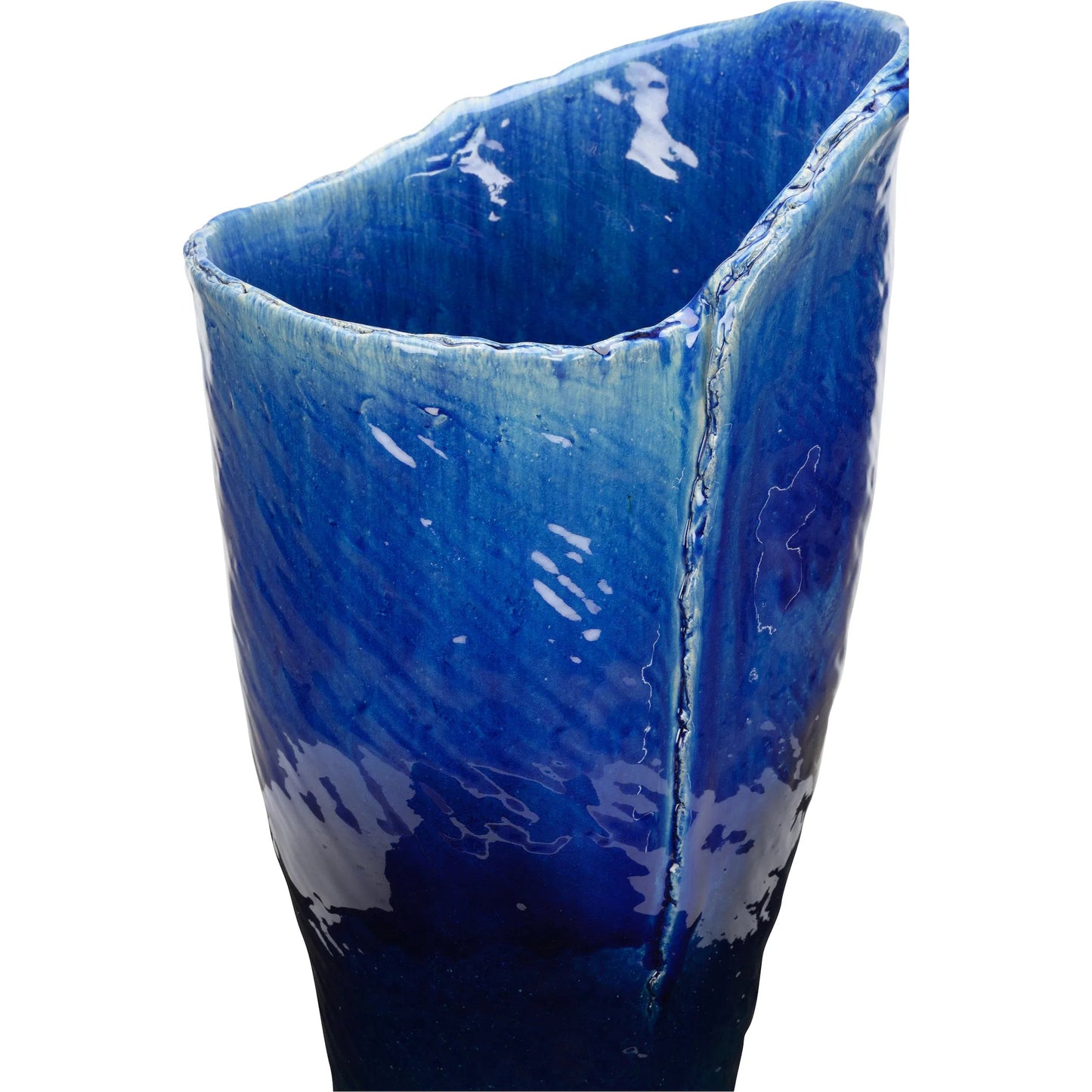 005 SI-2335259 | Closeup | Okinawa Vase by Wildwood in blue and indigo glaze. Made from unique in a coastal style.