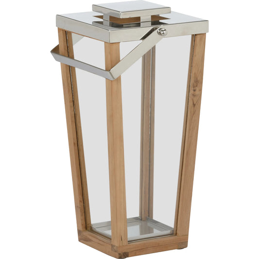 Lanai Teak and Glass Hurricane by Wildwood in brown, silver and natural, polished nickel, clear. Made from unique in a transitional style.