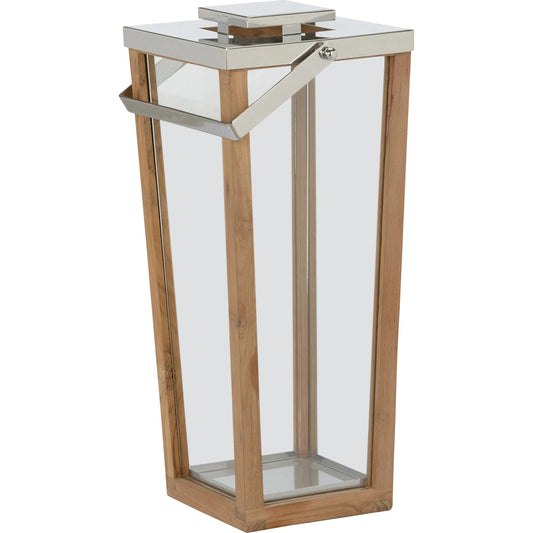 Lanai Teak and Glass Hurricane by Wildwood in brown, silver and natural, polished nickel, clear. Made from unique in a transitional style.