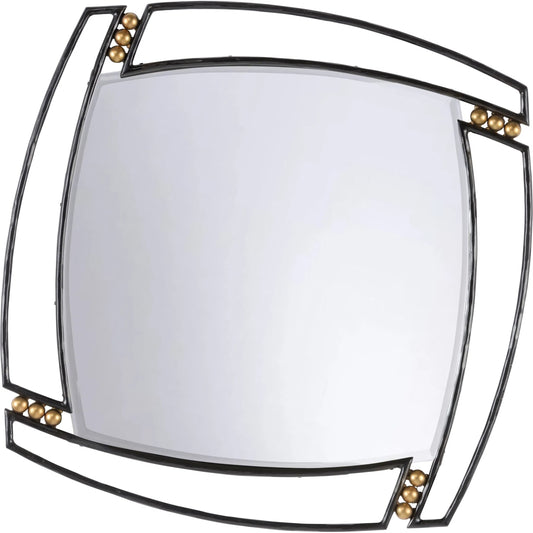 Roxy Mirror by Wildwood in black, gold and black, antique brass, clear, beveled. Made from unique in a modern style.