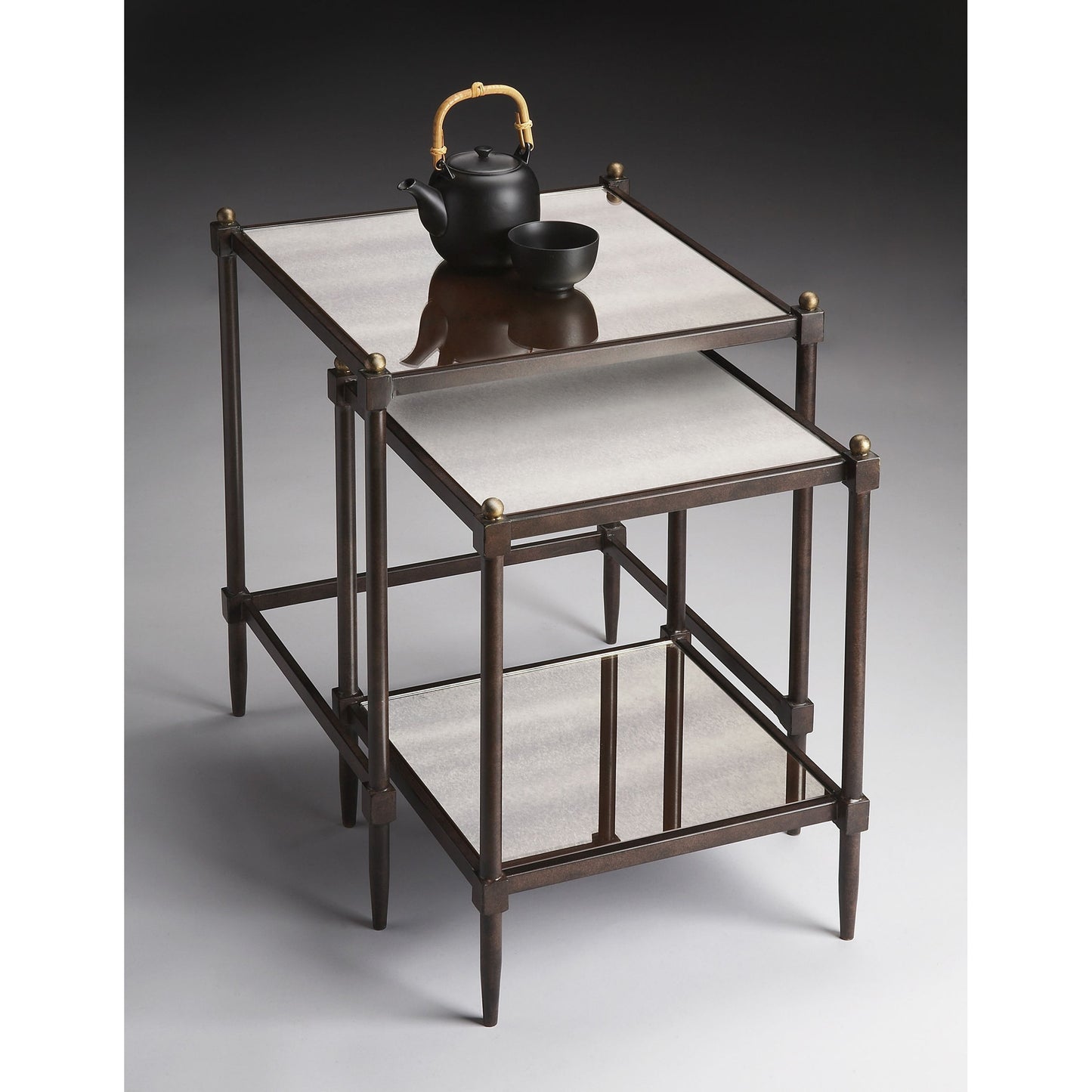 003 O-BUTLER-3047025 | Additional Silo | Peninsula Nesting Side Tables by Butler Specialty Company in gray and metalworks. Made from tubular steel, mirrored glass in a modern style.