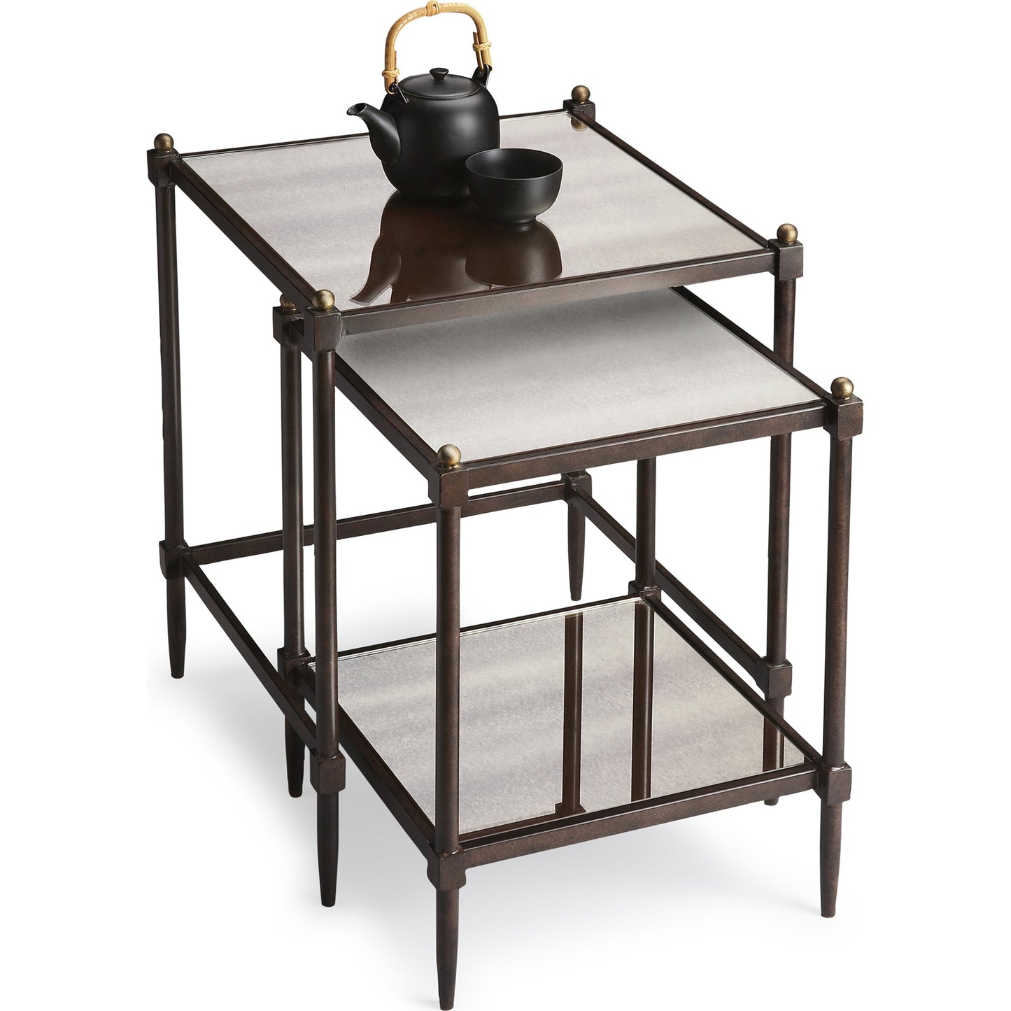 002 O-BUTLER-3047025 | Additional Silo | Peninsula Nesting Side Tables by Butler Specialty Company in gray and metalworks. Made from tubular steel, mirrored glass in a modern style.