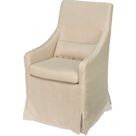 Skirted Arm Chair by Sarreid Ltd. in beige and white linen. Made from wood, linen in a cottage & farmhouse style.