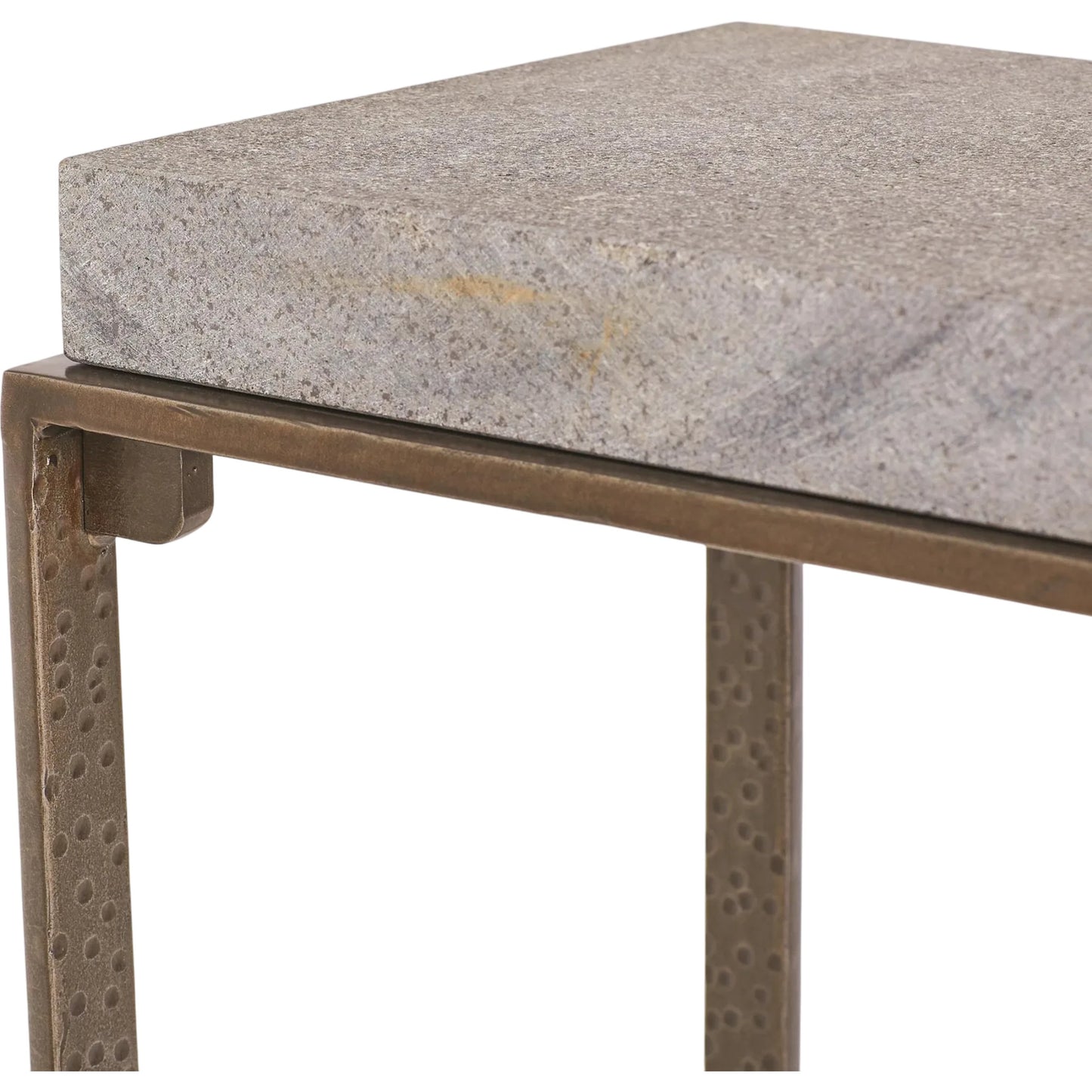 002 SI-2446396,SI-2446397 | Closeup | Zen Side Table with Flamed Granite by Global Views in bronze. Made from unique in a modern style.