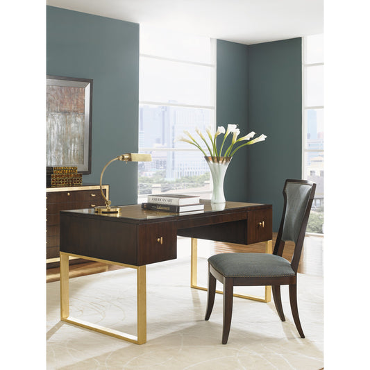 Melrose Writing Desk by Sligh in gold leaf. Made from unique in a transitional style.
