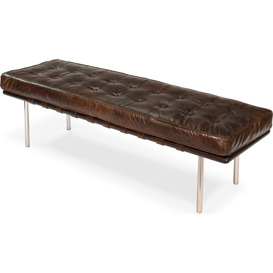 Prince Albert Vintage Havana Leather Bench by Sarreid Ltd. in vintage cigar. Made from wood, leather in a modern style.