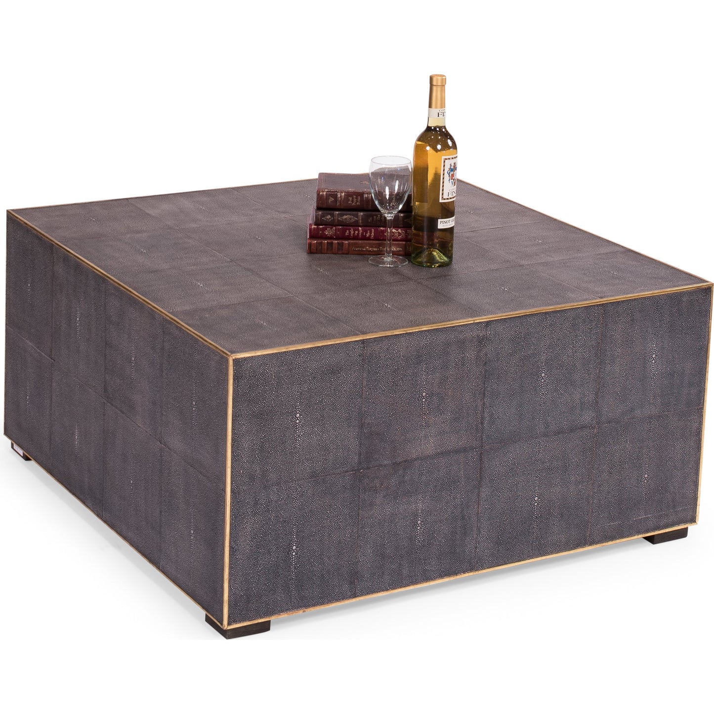 003 SR-857892 | Additional Silo | Midnight Coffee Table by Sarreid Ltd. in gray and gold leather trim. Made from wood, leather in a modern style.