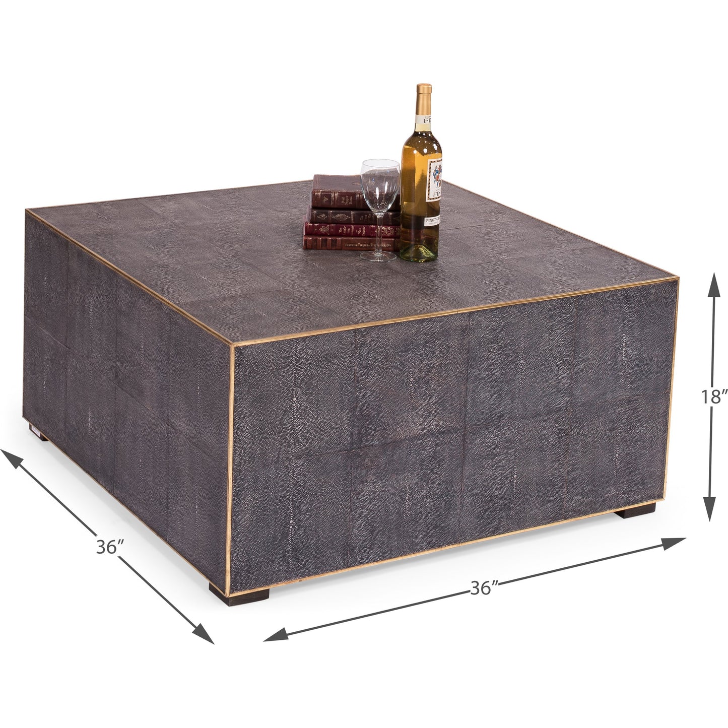 004 SR-857892 | Additional Silo | Midnight Coffee Table by Sarreid Ltd. in gray and gold leather trim. Made from wood, leather in a modern style.