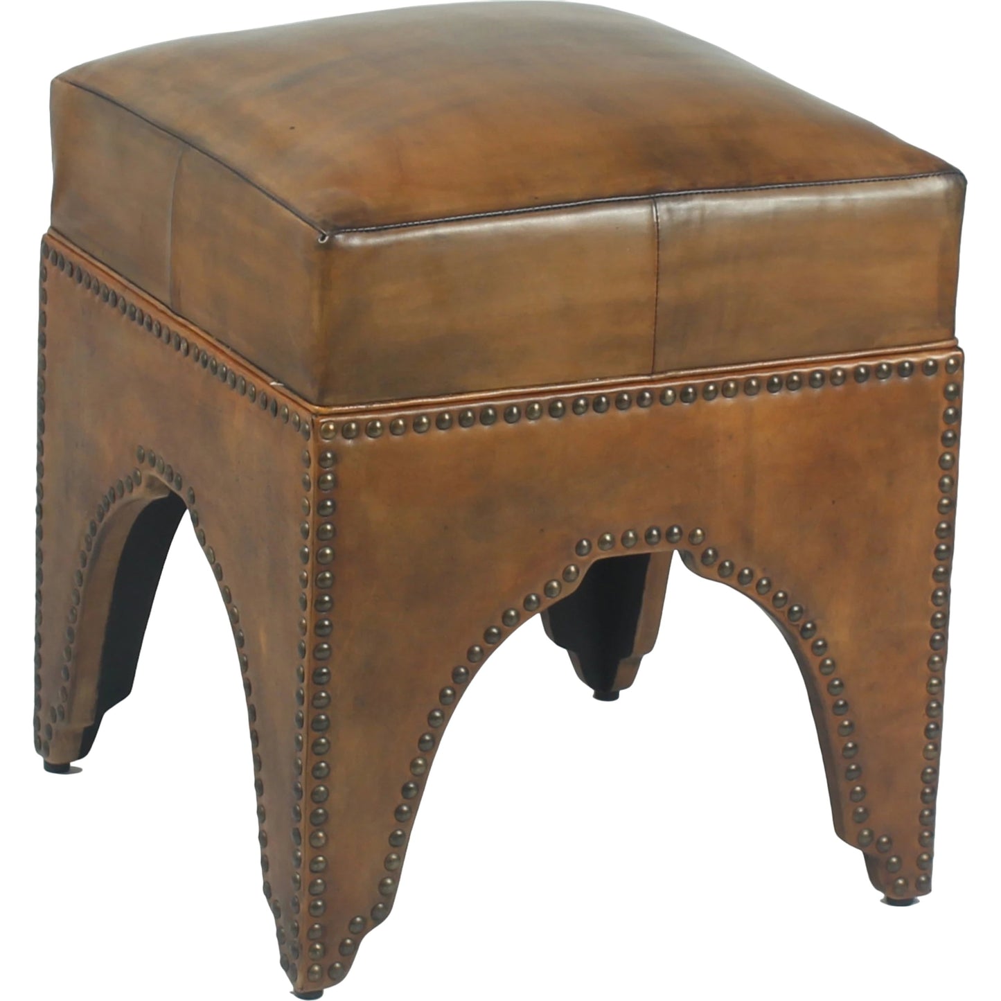 001 SR-857733 | Additional Silo | Giuseppe Footstool by Sarreid Ltd. in brown. Made from wood, leather in a cottage & farmhouse style.