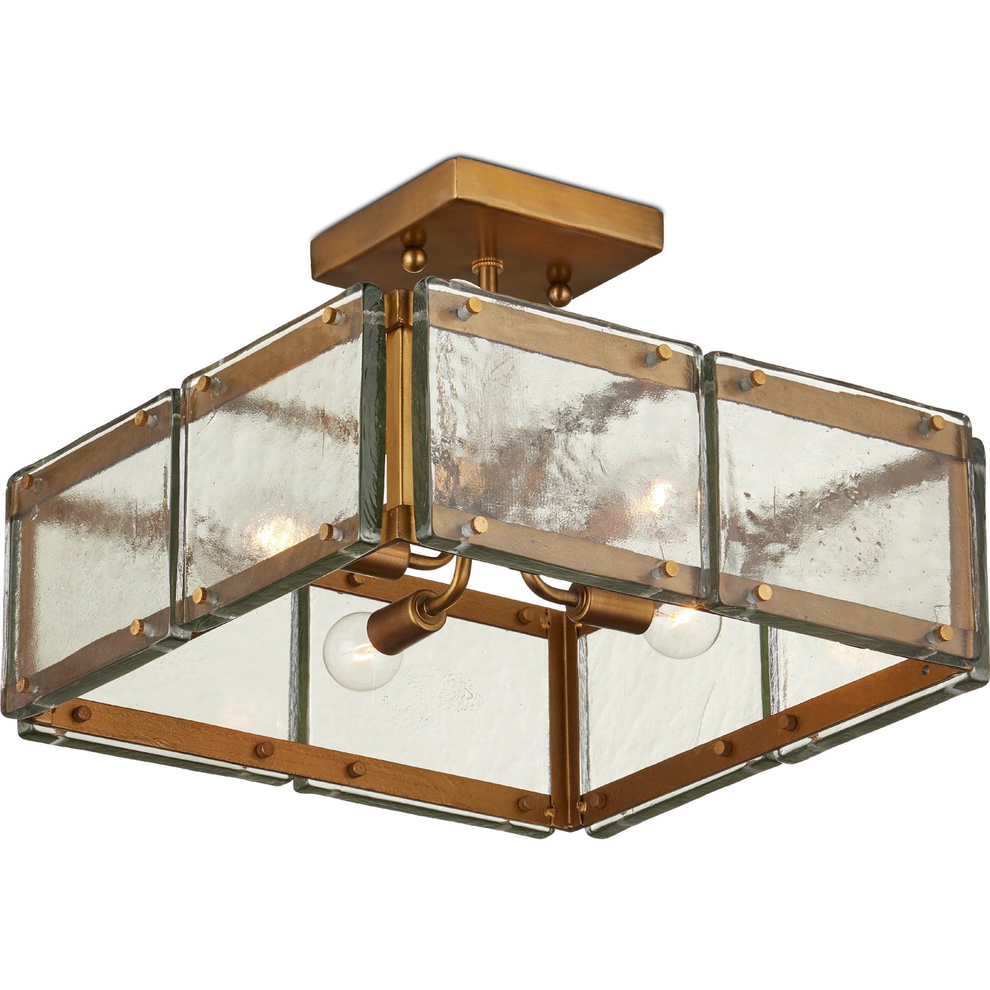 004 SI-2191694 | Additional Silo | Countervail Square Semi-Flush Mount by Currey and Company in clear, antique brass. Made from cast glass, metal in a modern style.