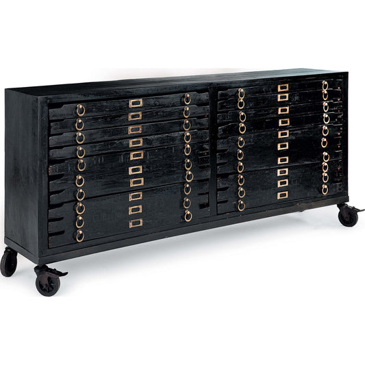 001 S-287182 | Primary Silo | Printmakers Console 12 Drawers by Regina Andrew in ebony and vintage black. Made from mango wood in a eclectic & global style.