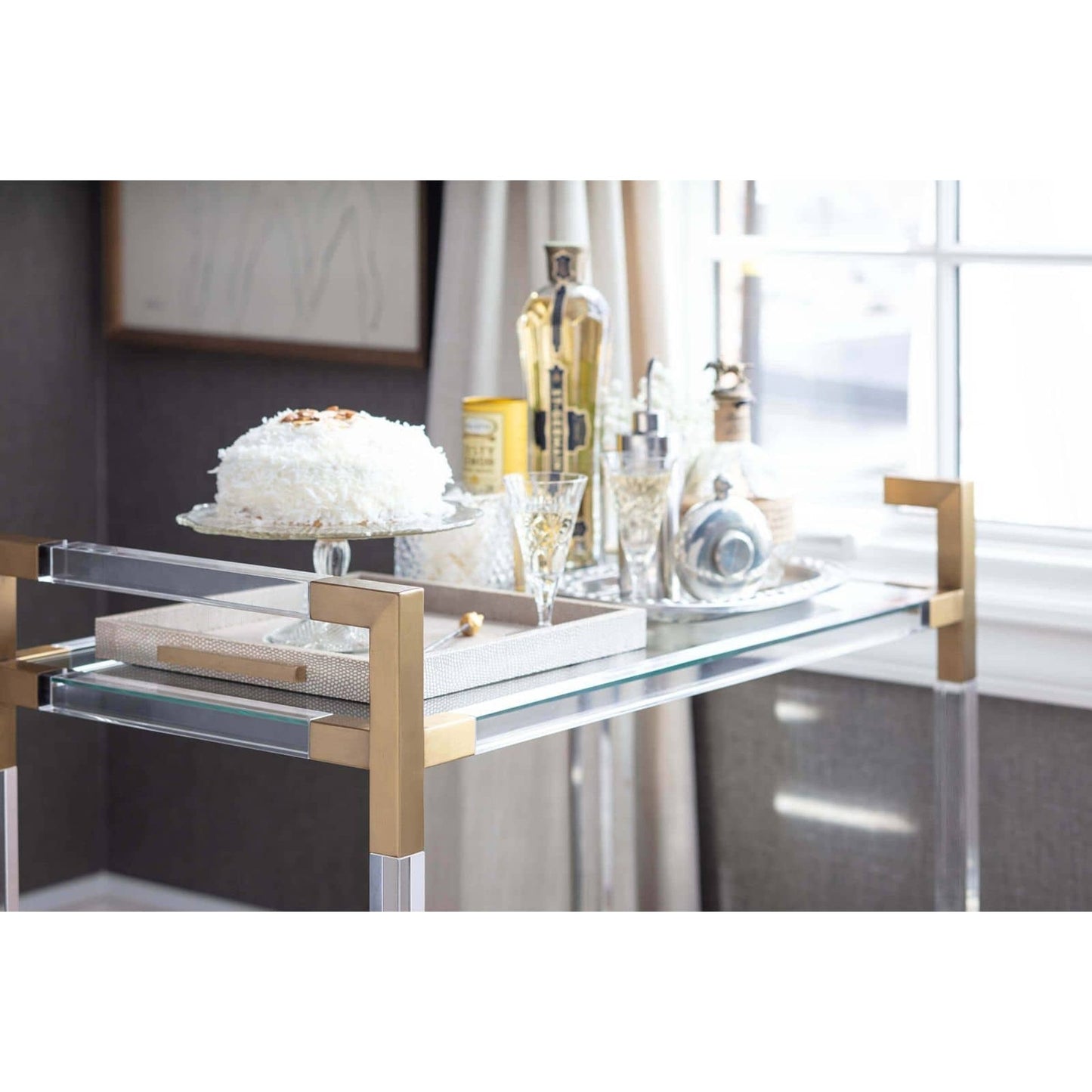 008 S-341469 | Lifestyle | Americano Bar Cart by Regina Andrew in clear and clear. Made from acrylic in a modern style.
