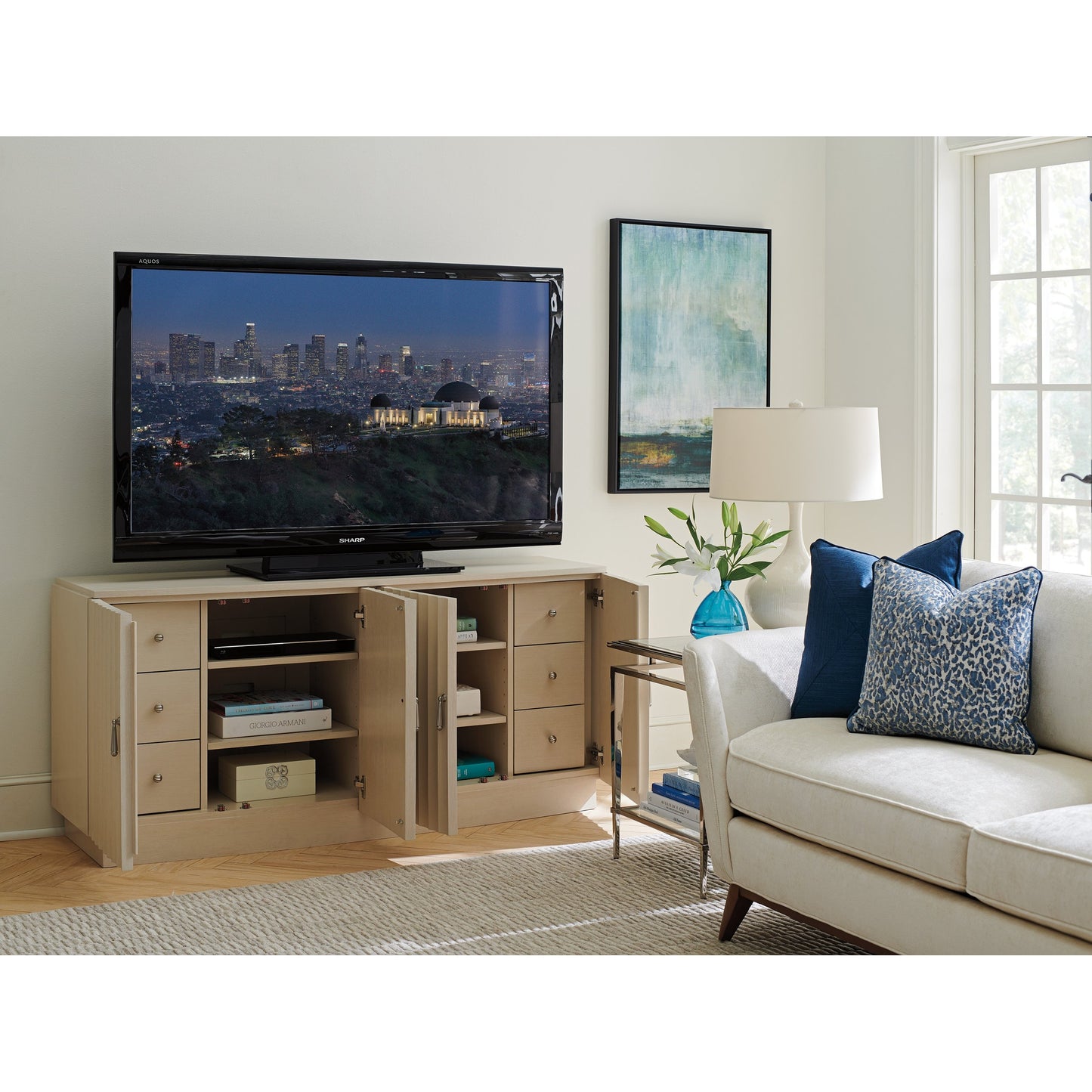 009 SI-1770827 | Lifestyle | Ellerston Media Console by Sligh in linen white. Made from unique in a transitional style.