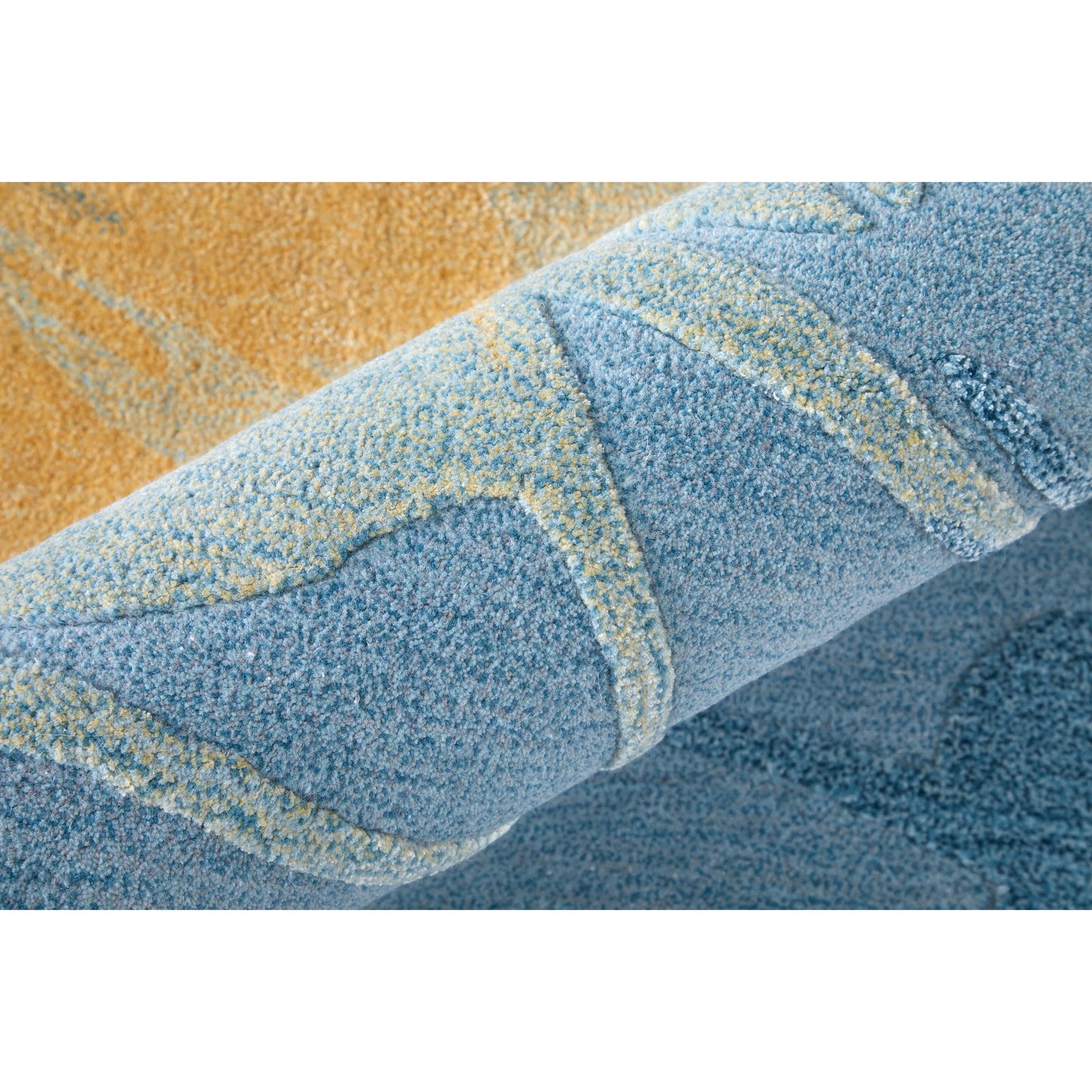 005 SI-2238444,SI-2238445,SI-2238446,SI-2259677,SI-2259678,SI-2259679 | Closeup | Kawai Rug - KAW8987F by Feizy in blue, gold, gray. Made from wool, viscose in a unique style.