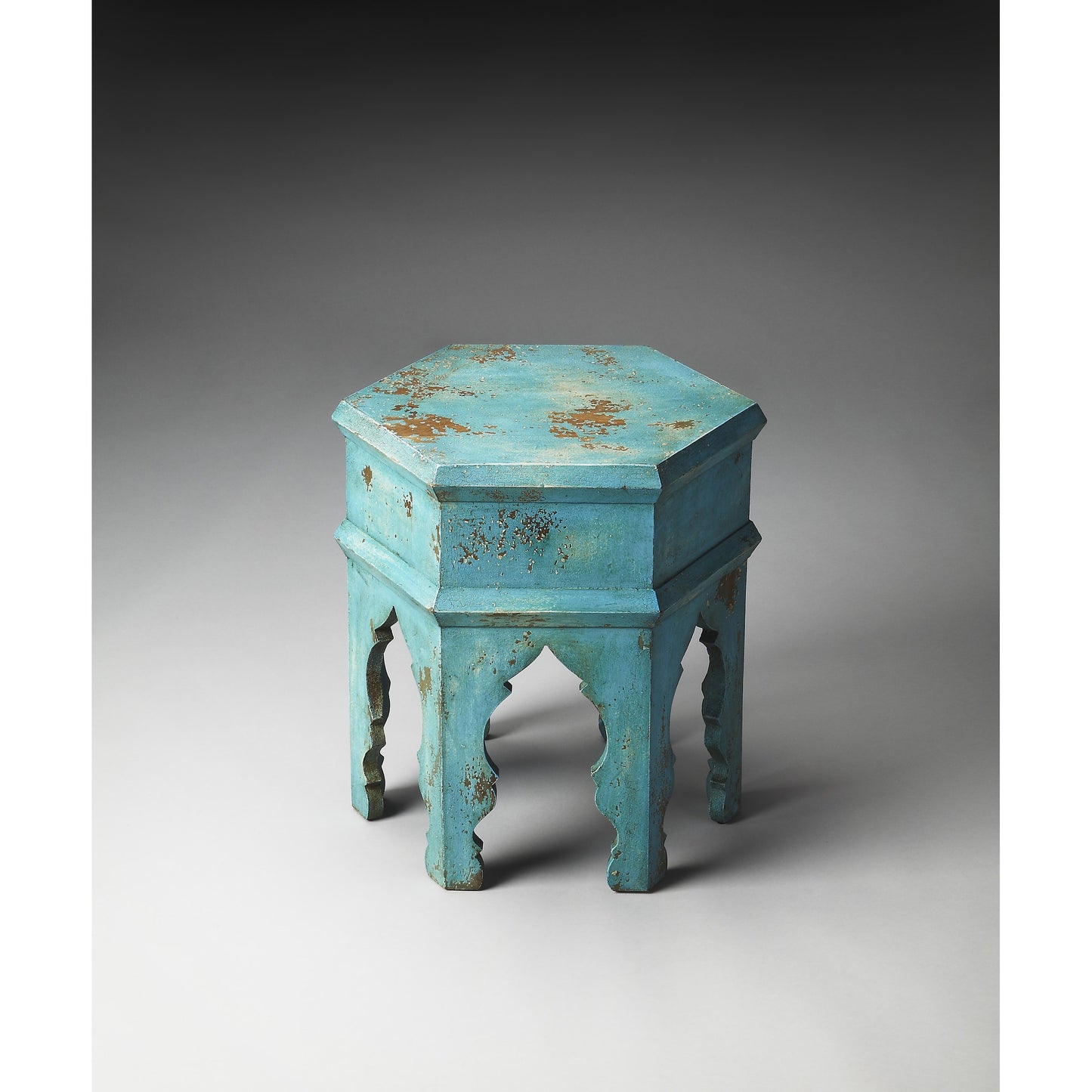 003 O-BUTLER-3117290 | Additional Silo | Tangiers Solid Wood Bunching Table by Butler Specialty Company in blue and artifacts. Made from mango wood in a coastal style.