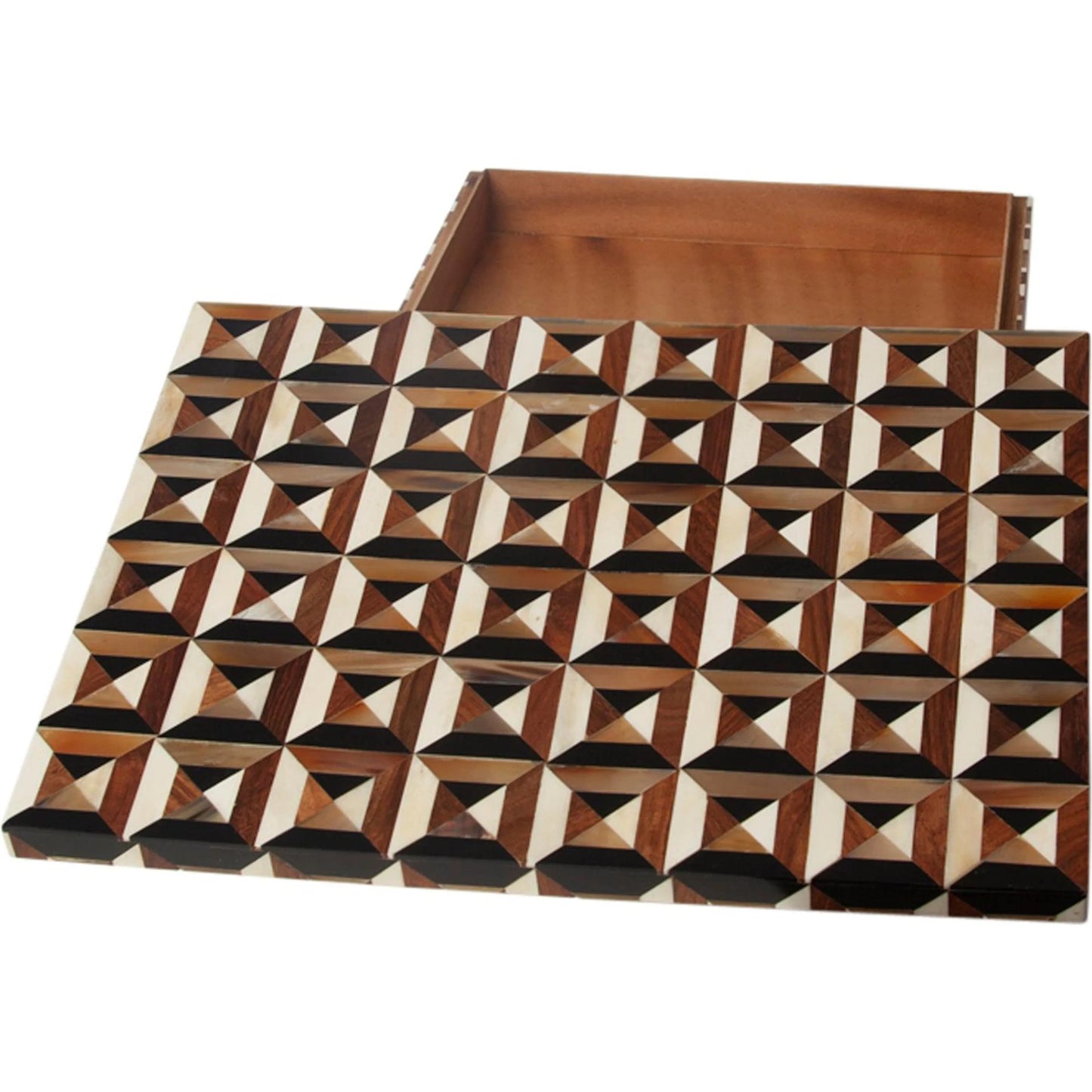 004 SI-2446005 | Additional Silo | Triangle Marquetry Box by Global Views in natural. Made from mdf teak wood, bone, resin, teak in a unique style.