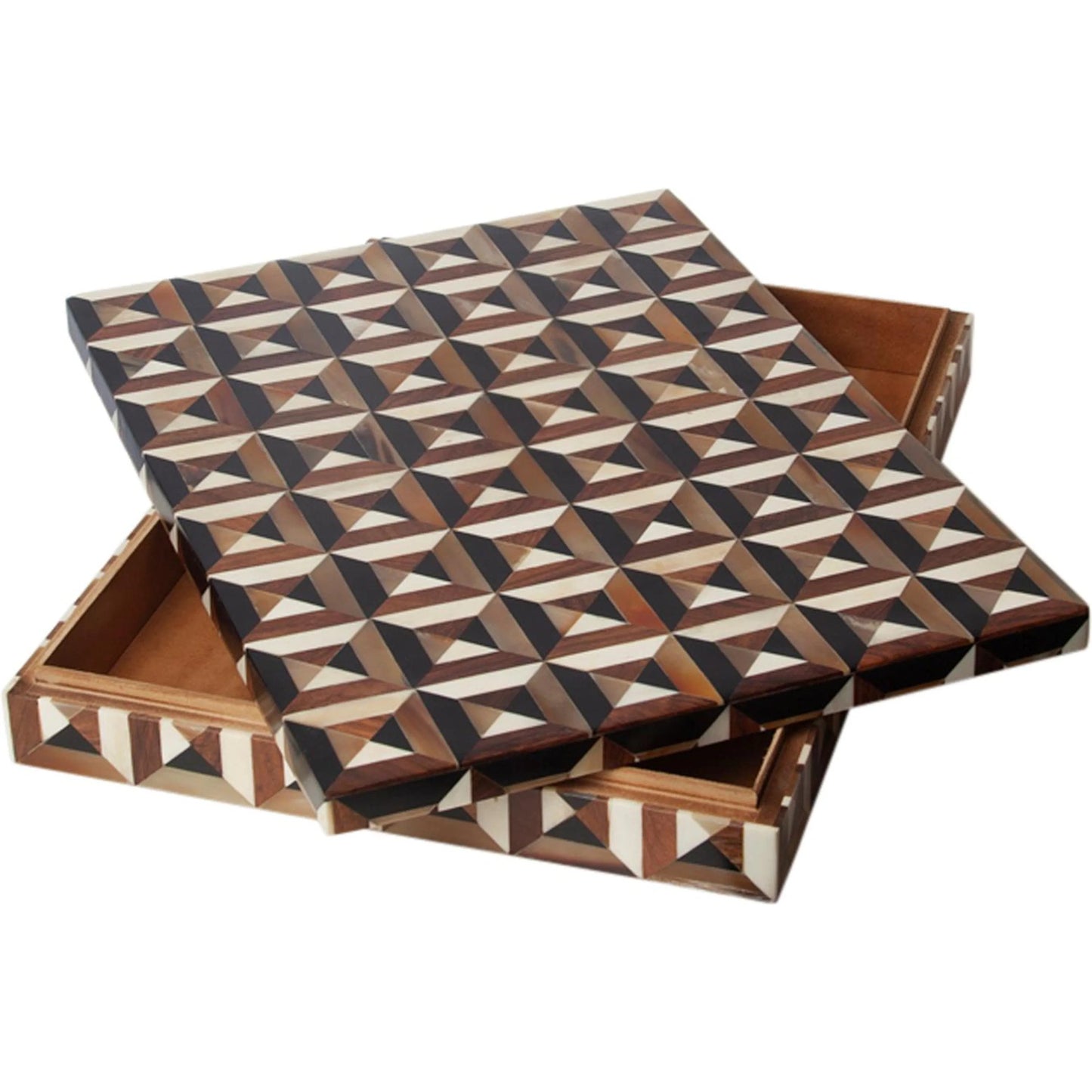 005 SI-2446005 | Additional Silo | Triangle Marquetry Box by Global Views in natural. Made from mdf teak wood, bone, resin, teak in a unique style.