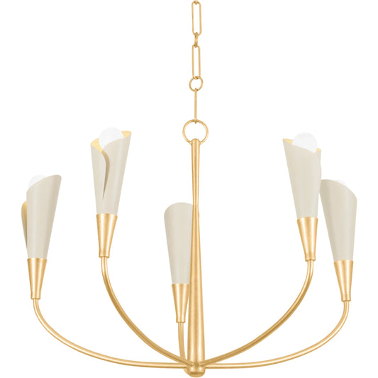 Montrose 5-Light Chandelier by Hudson Valley in vintage gold leaf, soft sand. Made from iron in a modern style.
