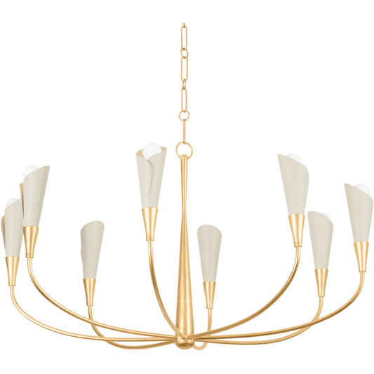 Montrose 8-Light Chandelier by Hudson Valley in vintage gold leaf, soft sand. Made from iron in a modern style.