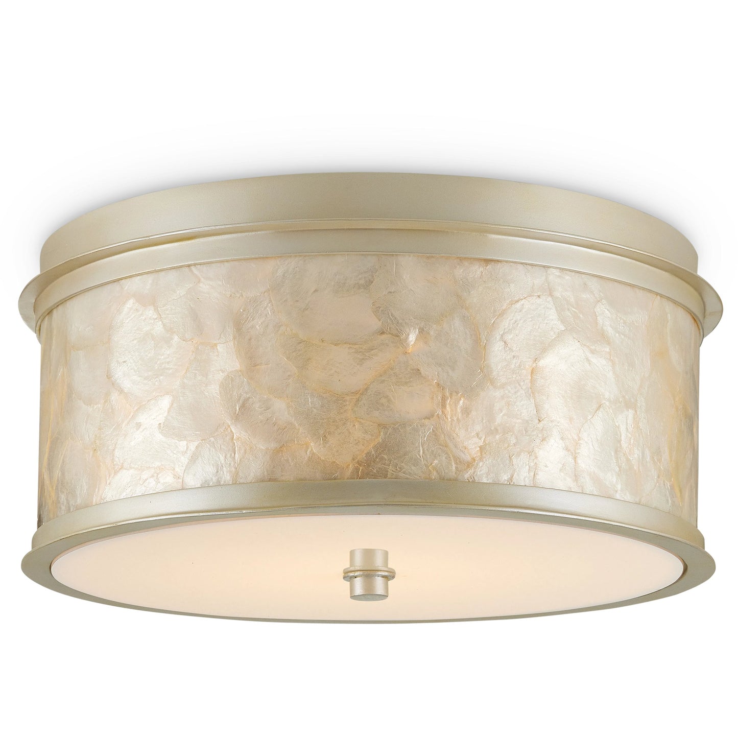 002 SI-1924051 | Primary Silo | Neith Flush Mount by Currey and Company in sea pearl, natural. Made from wrought iron, capiz shell, acrylic diffuser in a transitional style.