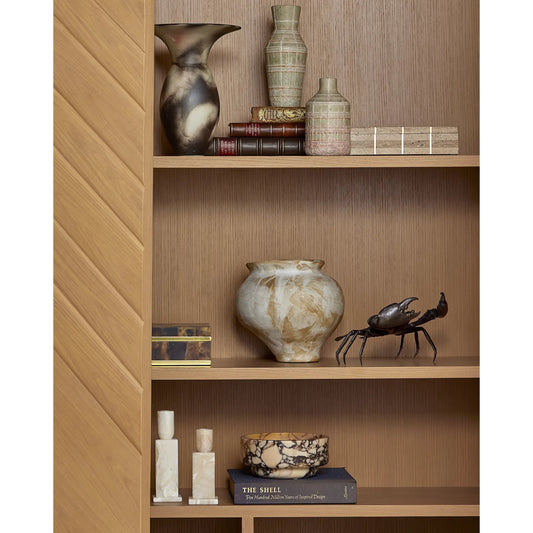 Dezi Box by Currey and Company in natural, brass, off-white. Made from travertine, brass, composite in a transitional style.