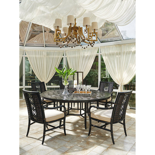 Marimba Round Dining Table With Cast Top by Tommy Bahama Outdoor in black, natural. Made from unique in a transitional style.