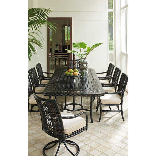 Marimba Dining Table With Cast Top by Tommy Bahama Outdoor in black, natural. Made from unique in a transitional style.