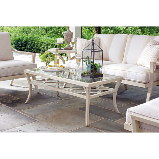 Misty Garden Rectangular Cocktail Table by Tommy Bahama Outdoor in ivory. Made from unique in a transitional style.