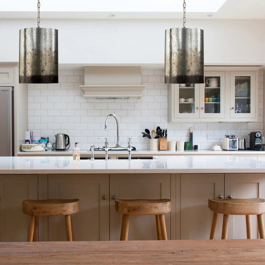 Cannery Pendant by Varaluz in ombre galvanized. Made from ombre galvanized in a modern style.