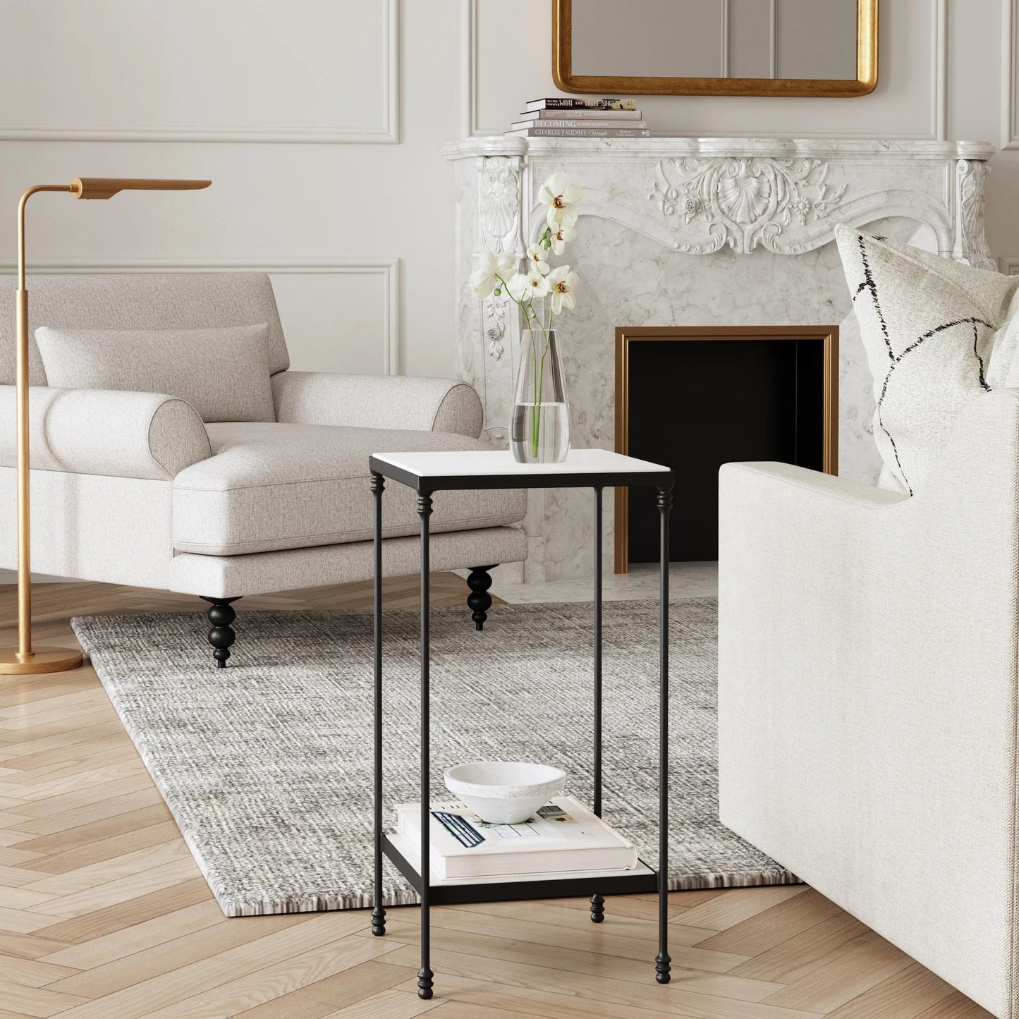 008 O-BUTLER-3319025 | Lifestyle | Larkin Marble & Iron Accent Table by Butler Specialty Company in multi-color and metalworks. Made from iron, marble in a modern style.