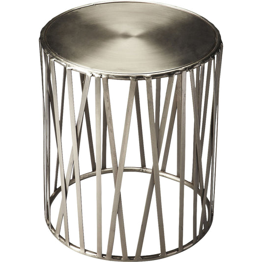 Kruse Iron Drum Table by Butler Specialty Company in silver and metalworks. Made from iron in a modern style.
