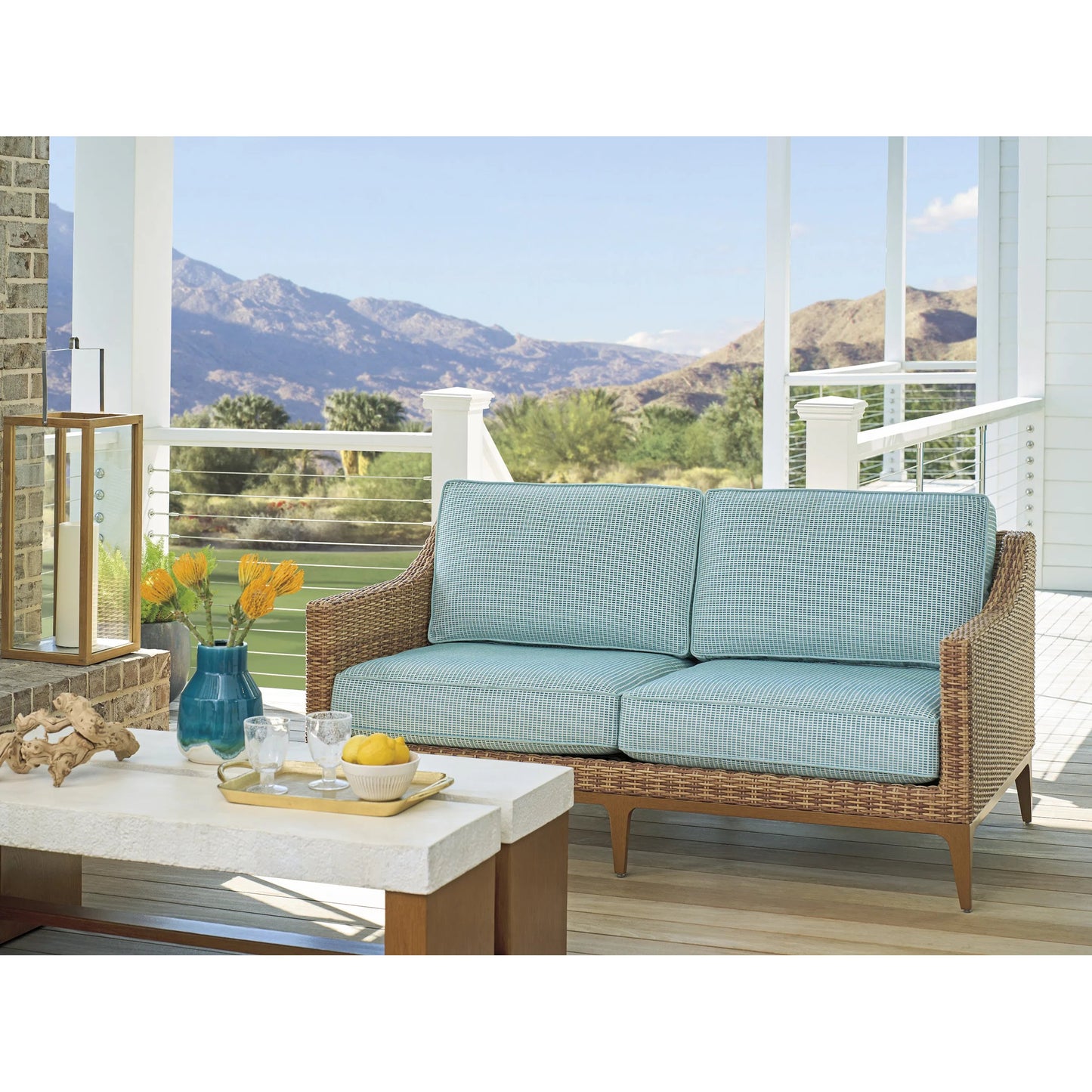 004 SI-2371226 | Lifestyle | Palm Desert Poolside Loveseat by Tommy Bahama Outdoor in 3350 dark brown. Made from unique in a unique style.