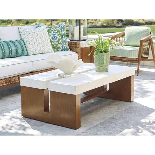 Palm Desert Poolside Rectangular Cocktail Table by Tommy Bahama Outdoor in white agate. Made from unique in a transitional style.