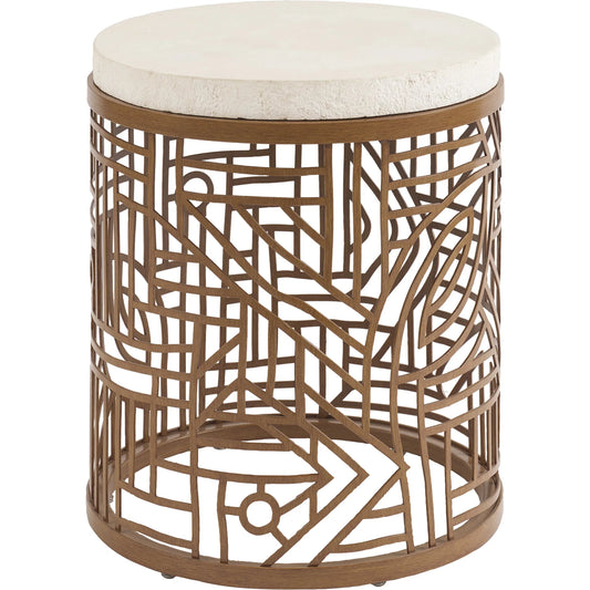 001 SI-2259585 | Primary Silo | Palm Desert Poolside Round End Table by Tommy Bahama Outdoor in white agate. Made from unique in a rustic style.