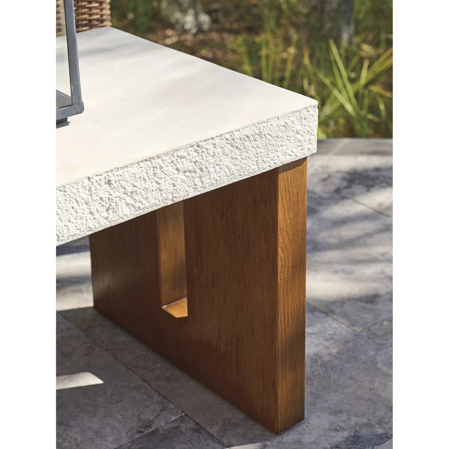 004 SI-2259588 | Closeup | Palm Desert Poolside Rectangular End Table by Tommy Bahama Outdoor in white agate. Made from wood, stone in a unique style.
