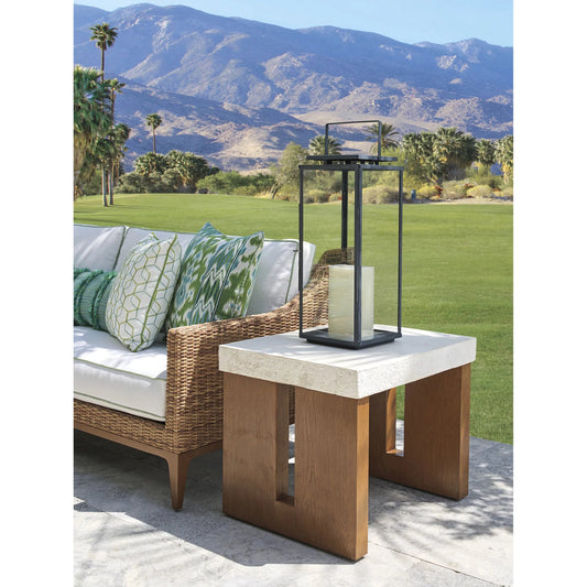Palm Desert Poolside Rectangular End Table by Tommy Bahama Outdoor in white agate. Made from wood, stone in a transitional style.