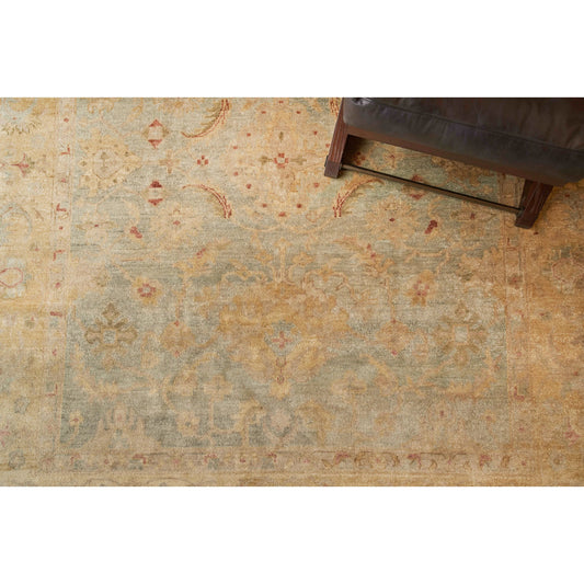 Antique Weave Oushak 3344 Rug by Exquisite Rugs in light blue, gold. Made from new zealand wool in a unique style.