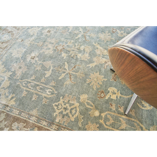 Antique Weave Oushak Rug - Blue, Light Brown by Exquisite Rugs in blue, light brown. Made from new zealand wool in a unique style.