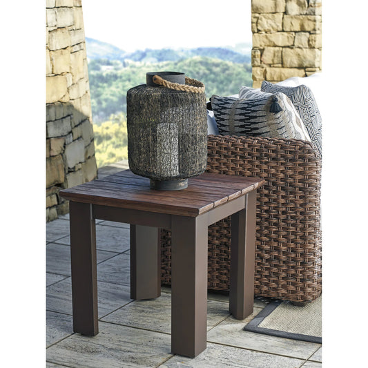 Kilimanjaro Serving End Table by Tommy Bahama Outdoor in tobacco. Made from unique in a rustic style.